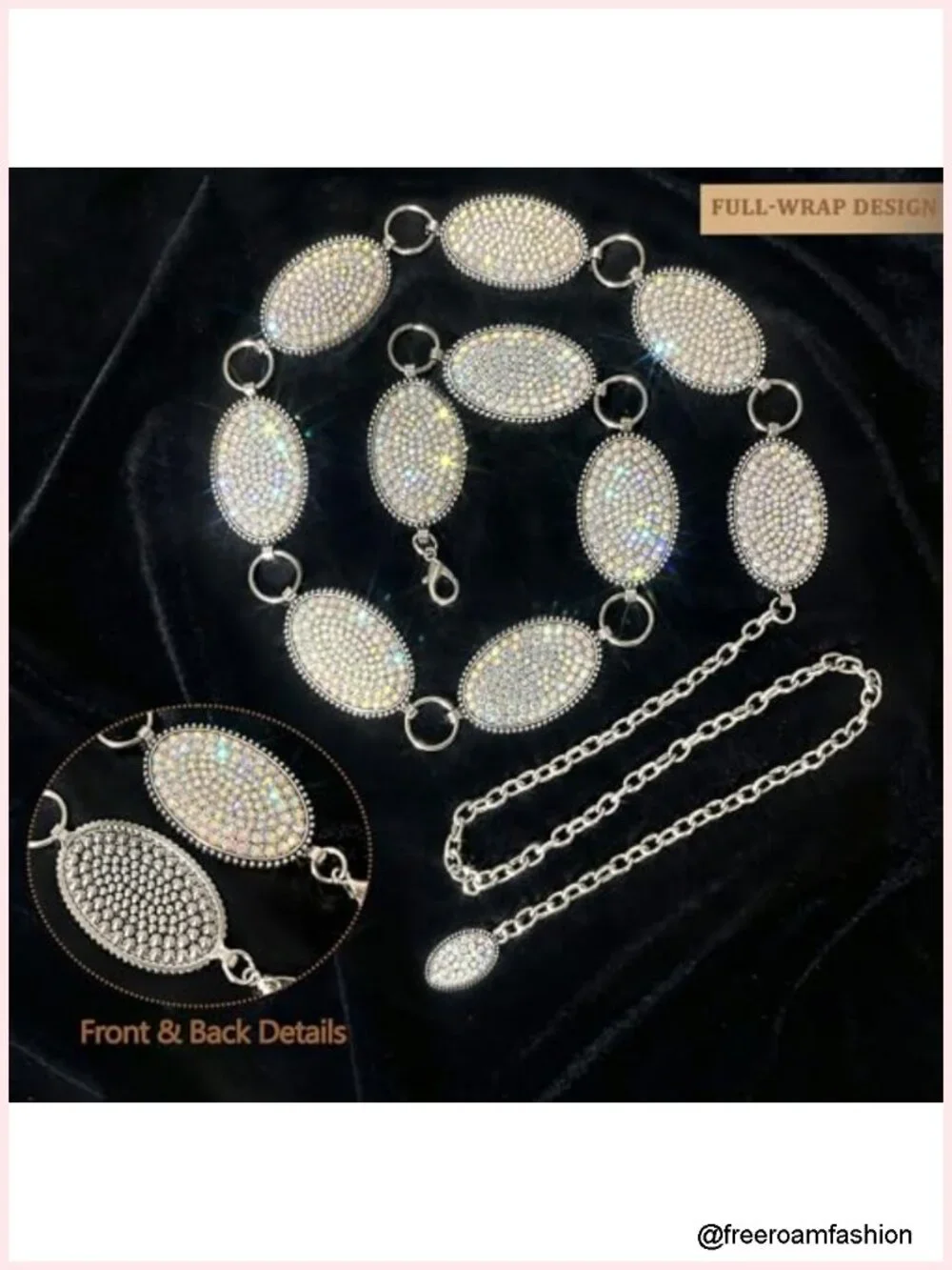 Rhinestone Concho Belt, Western Crystal Chain Belt for Country Concerts